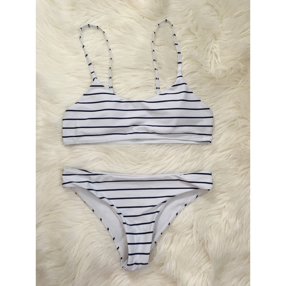 Striped Spaghetti Strap Bikini Set